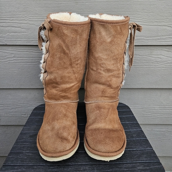 Koalabi Australia Ugg Tall Lace Up Sheepskin Boots Chestnut Brown Womens Size 10 - Picture 5 of 16